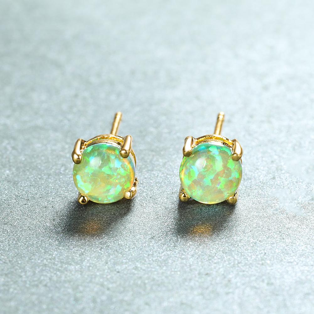 Opal Stud Earrings with Golden Plating - Perfect for Female